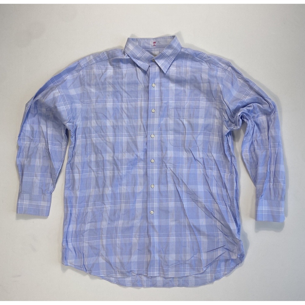Tommy Bahama Mens 16 32-33 Button Shirt Blue Plaid Modern Casual Classic Career